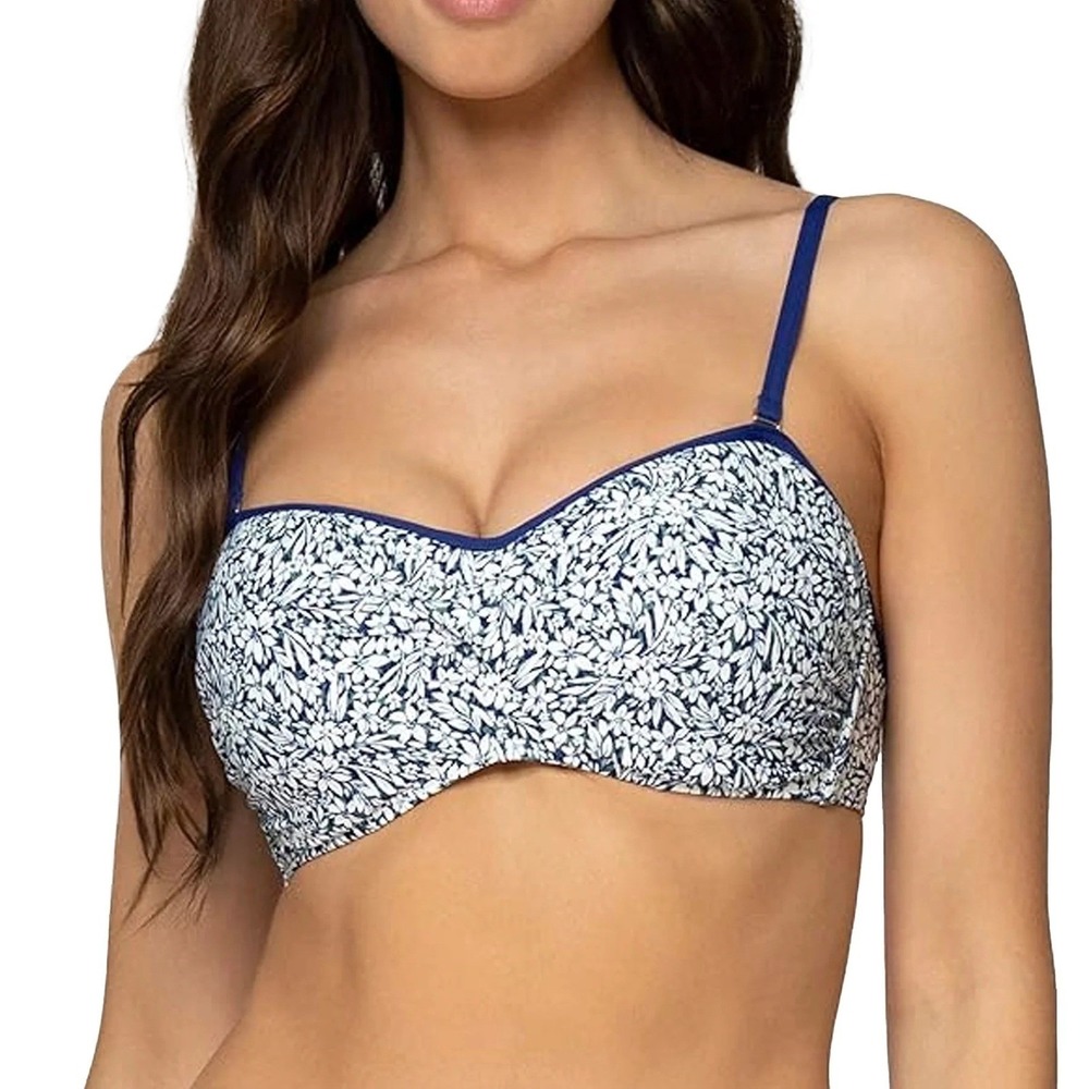 Blue White Floral Bikini Set Underwire Balconette Top Size 38E 36F 34G Small